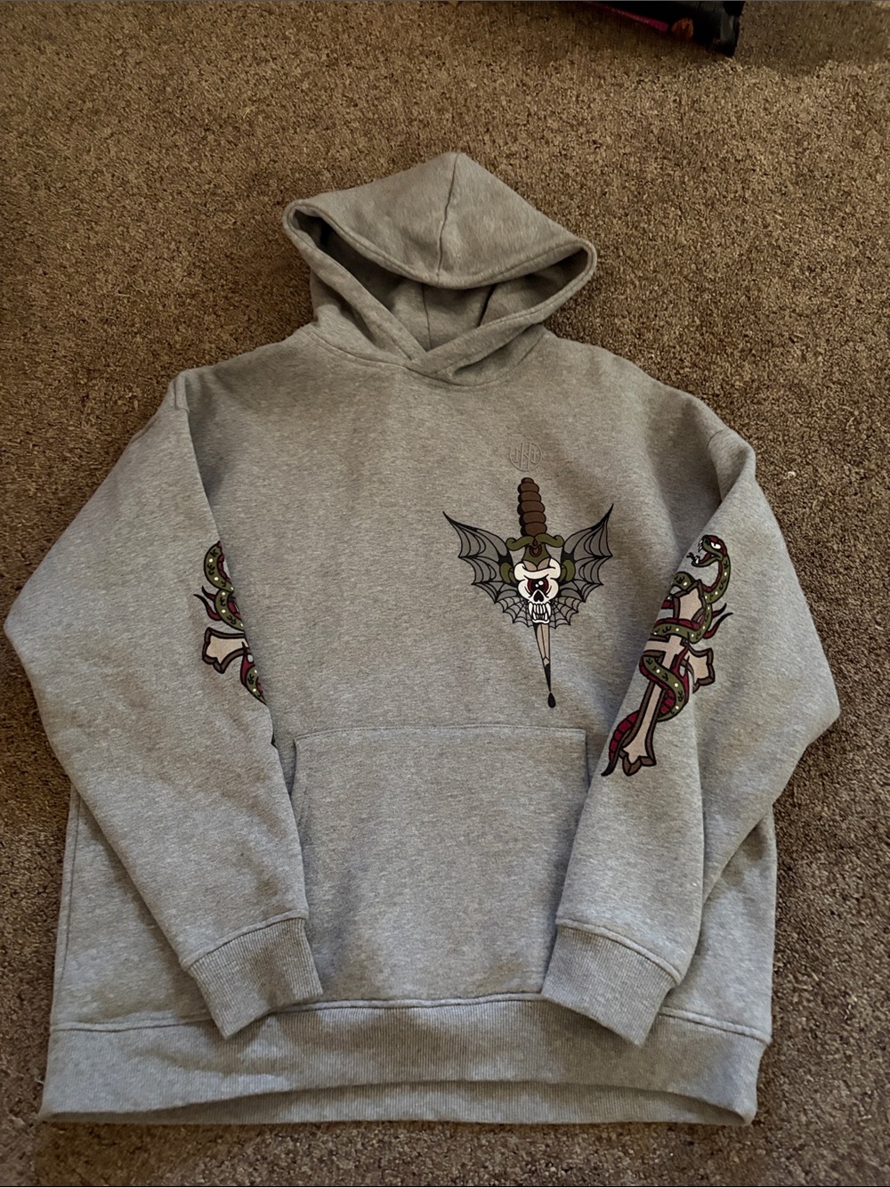 Ninth Hall Fundamentals Graphic Pullover Hoodie with Dagger-and-Snake Sleeves